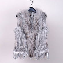 Load image into Gallery viewer, VR001 Free shipping womens natural real  rabbit fur vest  with raccoon fur collar  waistcoat/jackets rex rabbit knitted winter