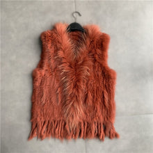 Load image into Gallery viewer, VR001 Free shipping womens natural real  rabbit fur vest  with raccoon fur collar  waistcoat/jackets rex rabbit knitted winter