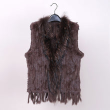Load image into Gallery viewer, VR001 Free shipping womens natural real  rabbit fur vest  with raccoon fur collar  waistcoat/jackets rex rabbit knitted winter