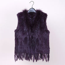 Load image into Gallery viewer, VR001 Free shipping womens natural real  rabbit fur vest  with raccoon fur collar  waistcoat/jackets rex rabbit knitted winter