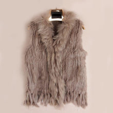 Load image into Gallery viewer, VR001 Free shipping womens natural real  rabbit fur vest  with raccoon fur collar  waistcoat/jackets rex rabbit knitted winter
