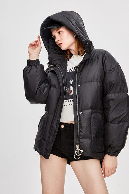 JAZZEVAR 2019 Winter New Fashion Street Designer Brand Womens White Duck Down Jacket Pretty Girls Outerwear Coat With Belt