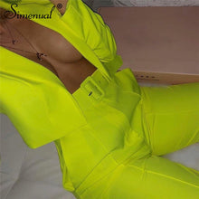 Load image into Gallery viewer, Simenual Neon Fashion Women&#39;s Suit Slim Sashes Cropped Blazer And Pants Outfits Casual Autumn 2019 Ladies Suits Set 2 Pieces New