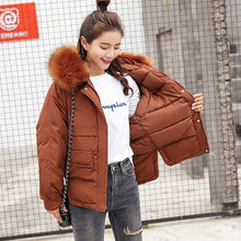 Load image into Gallery viewer, Winter jacket women 2019 fashion warm women down coat female fur collar hooded zipper outwear short winter down jacket women