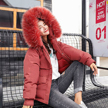 Load image into Gallery viewer, Winter jacket women 2019 fashion warm women down coat female fur collar hooded zipper outwear short winter down jacket women