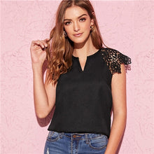 Load image into Gallery viewer, Sheinside Elegant White Hollowed Out Guipure Lace Sleeve Blouse Women 2019 Summer Solid V Neck Minimalist Raglan Sleeve Blouses