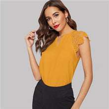 Load image into Gallery viewer, Sheinside Elegant White Hollowed Out Guipure Lace Sleeve Blouse Women 2019 Summer Solid V Neck Minimalist Raglan Sleeve Blouses