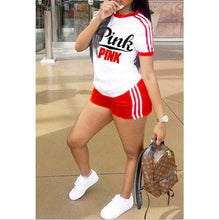 Load image into Gallery viewer, Pink print 2 piece set tracksuit women plus size top and pants casual outfit sweat suits two piece sweatshirt