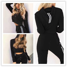 Load image into Gallery viewer, Z&amp;P 2019 Tracksuit 2pcs Women Set Training Crop Top Sweatshirt+Side Stripe Pants 2 Pieces Sets Women Clothing Suits Female