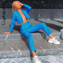 Load image into Gallery viewer, Cryptographic Neon Fashion Blazer Suit and Pant Set Women Autumn Coat Outwear Matching Sets High Waist Pants Trousers Streetwear