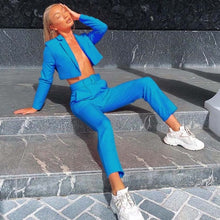 Load image into Gallery viewer, Cryptographic Neon Fashion Blazer Suit and Pant Set Women Autumn Coat Outwear Matching Sets High Waist Pants Trousers Streetwear