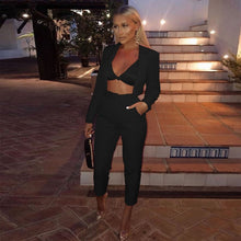 Load image into Gallery viewer, Cryptographic Neon Fashion Blazer Suit and Pant Set Women Autumn Coat Outwear Matching Sets High Waist Pants Trousers Streetwear