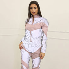 Load image into Gallery viewer, Women Tracksuits 2 Piece Set Reflective Zipper Crop Top Pants Hip Hop Fashion Female Loose Shine Jacket Coat Trousers Plus Size
