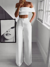 Load image into Gallery viewer, Hot Summer Woman Two-pieces Set Solid Color Ladies Fashion Suits Work Short Top + Loose Pants Sets for Woman Casual