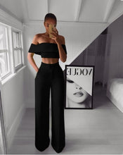 Load image into Gallery viewer, Hot Summer Woman Two-pieces Set Solid Color Ladies Fashion Suits Work Short Top + Loose Pants Sets for Woman Casual