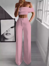 Load image into Gallery viewer, Hot Summer Woman Two-pieces Set Solid Color Ladies Fashion Suits Work Short Top + Loose Pants Sets for Woman Casual