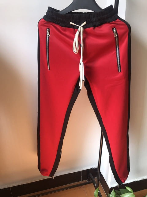 Block Patchwork Stripe Harem Pants Mens 2018 Autumn Casual Zipper Pockets Joggers Sweatpants Male Cotton Ankle zipper trousers