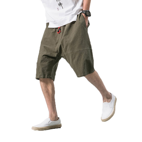 Chinese Style 2019 Men Pants Men's Baggy Wide Crotch Linen Harem Pants Loose Large Cropped Trousers Wide-legged Bloomers M-5XL