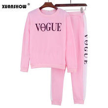 Load image into Gallery viewer, XUANSHOW Tracksuit 2019 Autumn Winter Women's Suit VOGUE Letter Printed 0-Neck Sweatshirt + Patchwork Long Pant 2 Piece Set