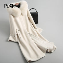 Load image into Gallery viewer, PUDI A18113 women&#39;s winter warm Wool  overcoat with real fox fur collar coat lady coat jacket overcoat