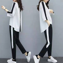 Load image into Gallery viewer, Plus Size Large L- 4XL Outfit Tracksuit Sportswear Co-ord Set for Women 2019 Top and Pants Ruffles Striped Clothing