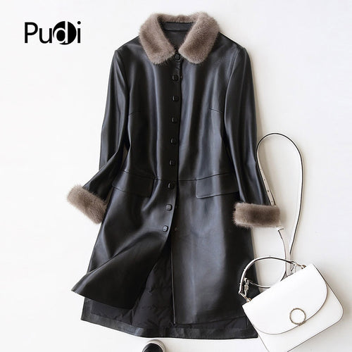 PUDI A27953 Real sheep skin coat jacket overcoat women's winter warm mink fur coat genuine leather inside winter coat