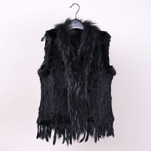 Load image into Gallery viewer, new colors Women Genuine real Rabbit Fur Vest coat tassels Raccoon Fur collar Waistcoat