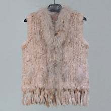 Load image into Gallery viewer, new colors Women Genuine real Rabbit Fur Vest coat tassels Raccoon Fur collar Waistcoat