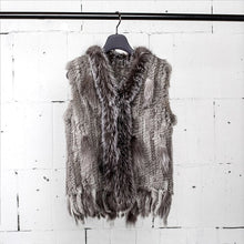 Load image into Gallery viewer, new colors Women Genuine real Rabbit Fur Vest coat tassels Raccoon Fur collar Waistcoat