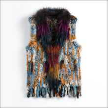 Load image into Gallery viewer, new colors Women Genuine real Rabbit Fur Vest coat tassels Raccoon Fur collar Waistcoat