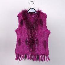 Load image into Gallery viewer, new colors Women Genuine real Rabbit Fur Vest coat tassels Raccoon Fur collar Waistcoat