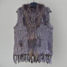Load image into Gallery viewer, new colors Women Genuine real Rabbit Fur Vest coat tassels Raccoon Fur collar Waistcoat
