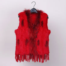 Load image into Gallery viewer, new colors Women Genuine real Rabbit Fur Vest coat tassels Raccoon Fur collar Waistcoat