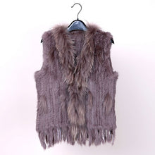 Load image into Gallery viewer, new colors Women Genuine real Rabbit Fur Vest coat tassels Raccoon Fur collar Waistcoat