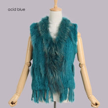 Load image into Gallery viewer, new colors Women Genuine real Rabbit Fur Vest coat tassels Raccoon Fur collar Waistcoat