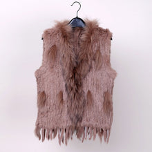 Load image into Gallery viewer, new colors Women Genuine real Rabbit Fur Vest coat tassels Raccoon Fur collar Waistcoat