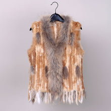 Load image into Gallery viewer, new colors Women Genuine real Rabbit Fur Vest coat tassels Raccoon Fur collar Waistcoat