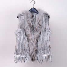 Load image into Gallery viewer, new colors Women Genuine real Rabbit Fur Vest coat tassels Raccoon Fur collar Waistcoat