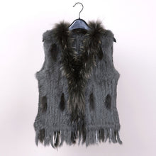Load image into Gallery viewer, new colors Women Genuine real Rabbit Fur Vest coat tassels Raccoon Fur collar Waistcoat