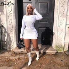 Load image into Gallery viewer, Hugcitar Embroidery letters reflective patchwork tops skirt 2 two pieces set 2019 autumn winter women streetwear tracksuit