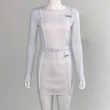 Load image into Gallery viewer, Hugcitar Embroidery letters reflective patchwork tops skirt 2 two pieces set 2019 autumn winter women streetwear tracksuit