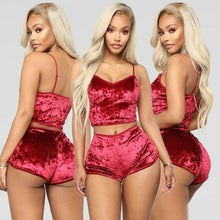 Load image into Gallery viewer, Fashion Women 2 pieces Velvet Sleepwear Sexy Spaghetti Strap Velvet Shorts Pajamas Set Ladies Sleepwear Female Pajama Party Set