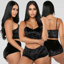 Load image into Gallery viewer, Fashion Women 2 pieces Velvet Sleepwear Sexy Spaghetti Strap Velvet Shorts Pajamas Set Ladies Sleepwear Female Pajama Party Set