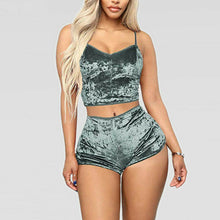 Load image into Gallery viewer, Fashion Women 2 pieces Velvet Sleepwear Sexy Spaghetti Strap Velvet Shorts Pajamas Set Ladies Sleepwear Female Pajama Party Set