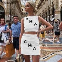 Load image into Gallery viewer, WannaThis Crop Tops Skirt 2 Pieces Sets Letter Print Sleeveless O-Neck Fashion Streetwear Top and Mini Skirt Casual Women Set