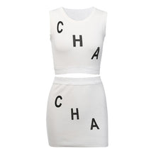 Load image into Gallery viewer, WannaThis Crop Tops Skirt 2 Pieces Sets Letter Print Sleeveless O-Neck Fashion Streetwear Top and Mini Skirt Casual Women Set