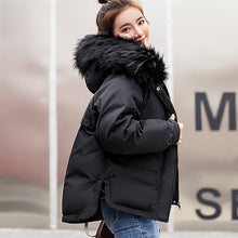 Load image into Gallery viewer, Winter jacket women 2019 fashion warm women down coat female fur collar hooded zipper outwear short winter down jacket women