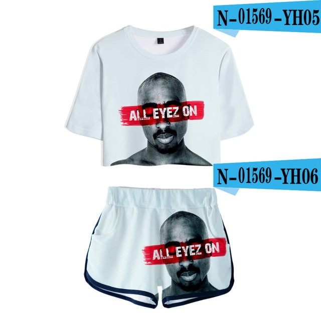 mujer Two Piece Set 2Pac Sweatsuit Harajuku womens ropa sexy clothes club outfits Top+biker shorts set summer 2 piece set Womens