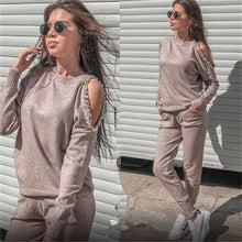 Load image into Gallery viewer, Women's Tracksuit knitted Suits 2 Piece Set Handmade Sequined Beading Knitting Sweater and Pants Suit Set 2019 suits for women