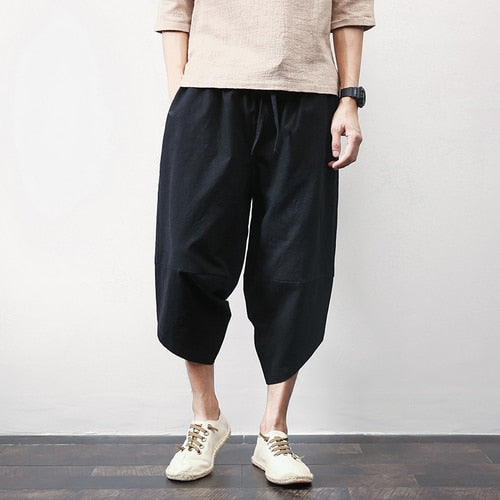 Hot sale 2019 Summer Linen Hip Hop Harem Pants Men Casual Wide Leg Pants Cross Bloomers Trousers Joggers M-5XL dropshipping